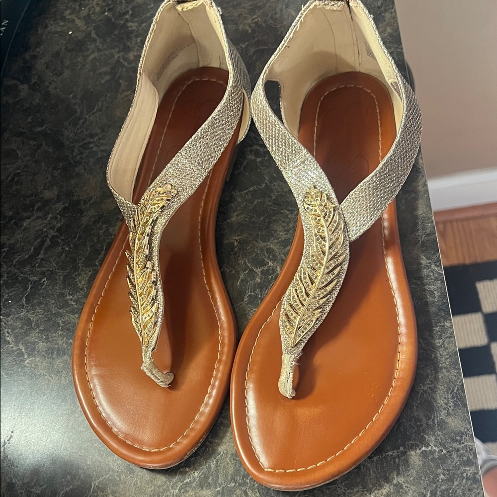 Jessica Simpson Gold and Tan Sandals